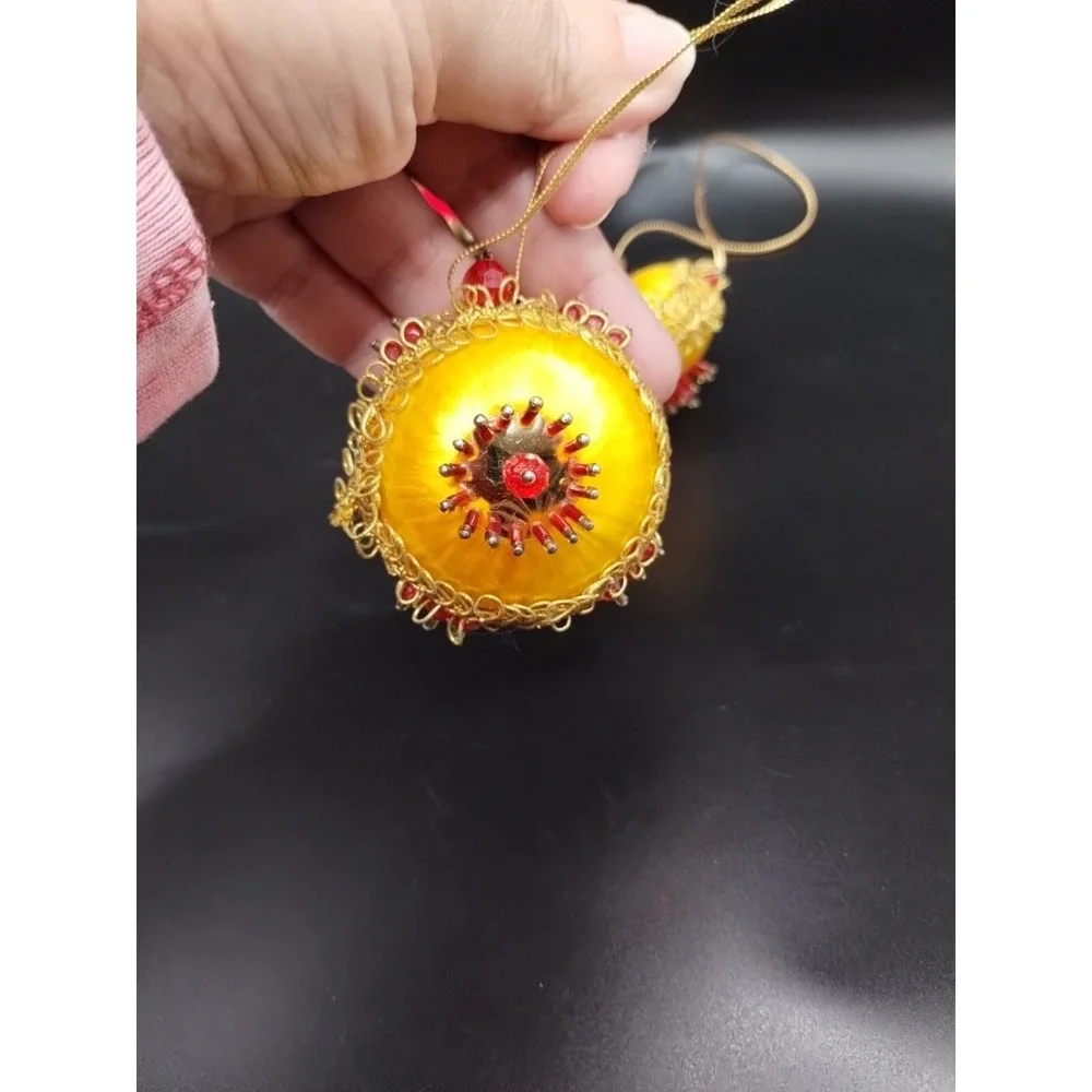Set Of 3 Vintage Handmade Beaded Sequins Christmas Ornaments